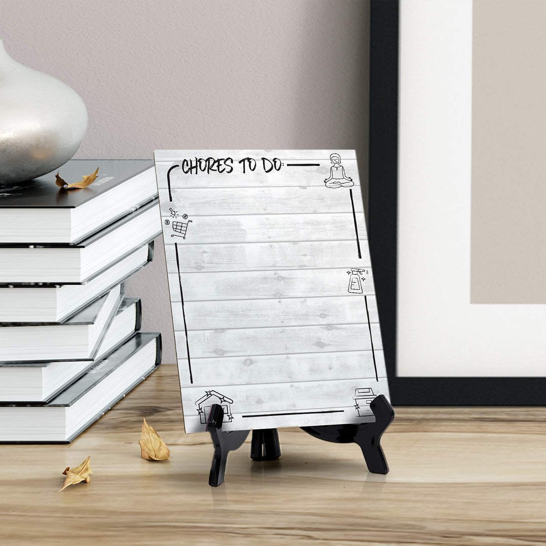 Chores To Do Dry Wipe Table Sign with Acrylic Stand (6x8“) Office And Home Reminders | Personal Schedule | No Pen Included