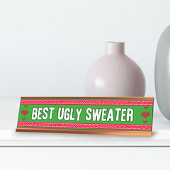 Signs ByLITA Best Ugly Sweater Purple Silver Frame, Novelty Desk Sign (2x8?)