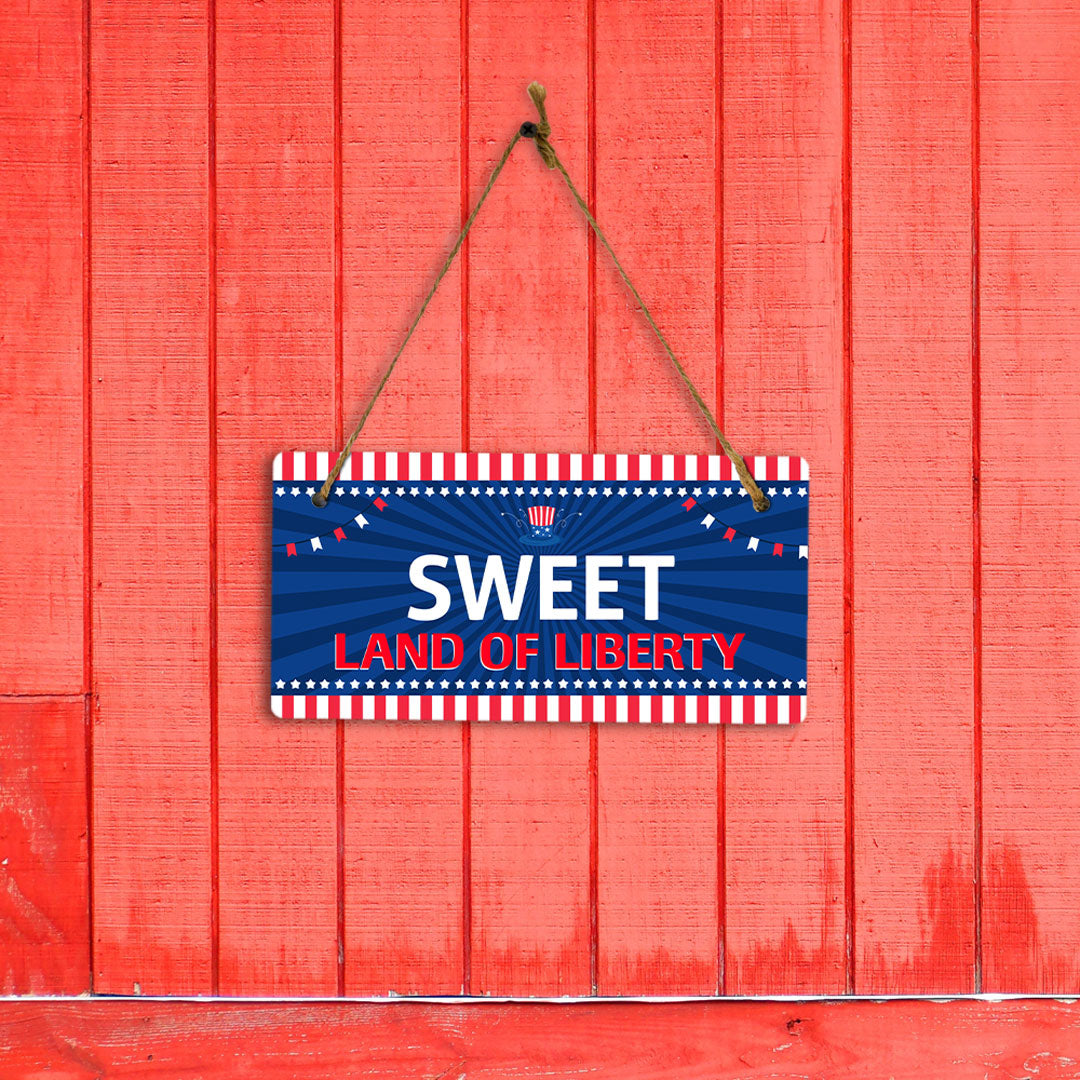 Sweet Land Of Liberty 5x10 Hanging Plus Wall or Door Sign | USA Home Decor