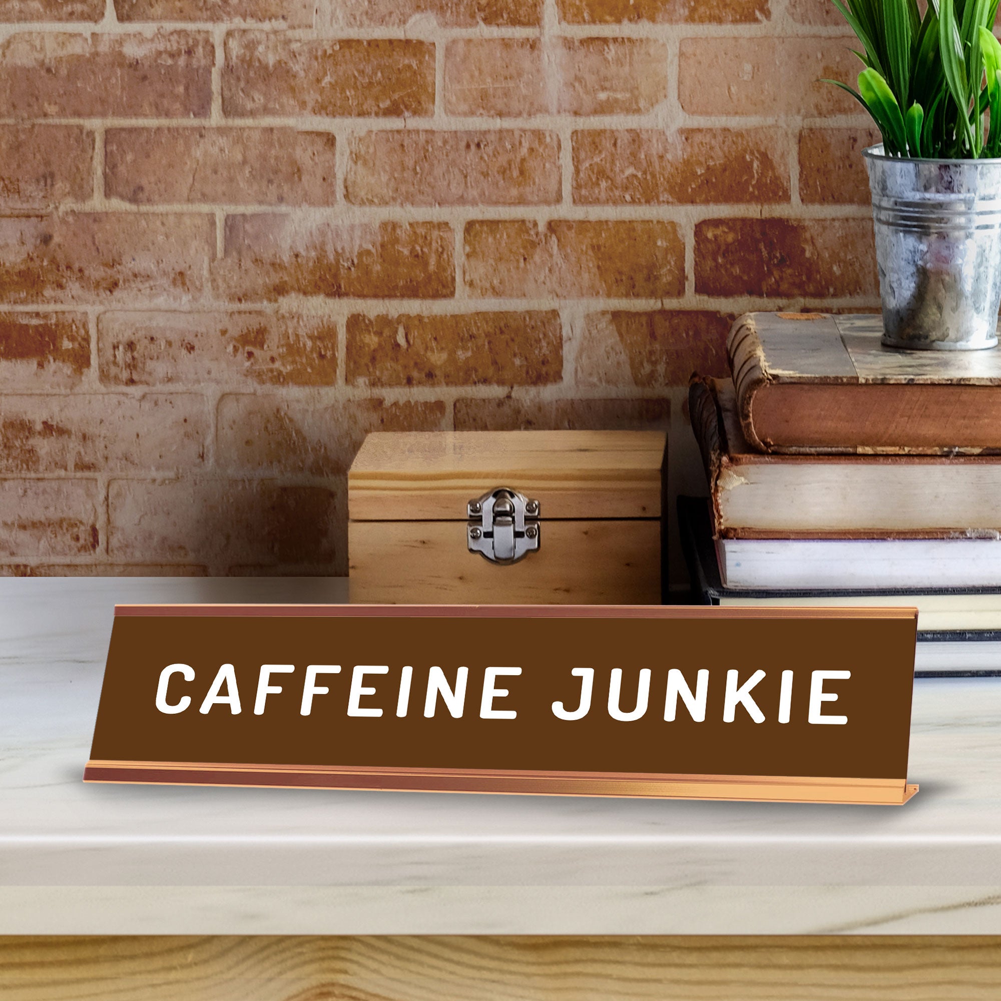 Caffeine Junkie 2 x 10" Desk Sign | Funny Office & Home Decor