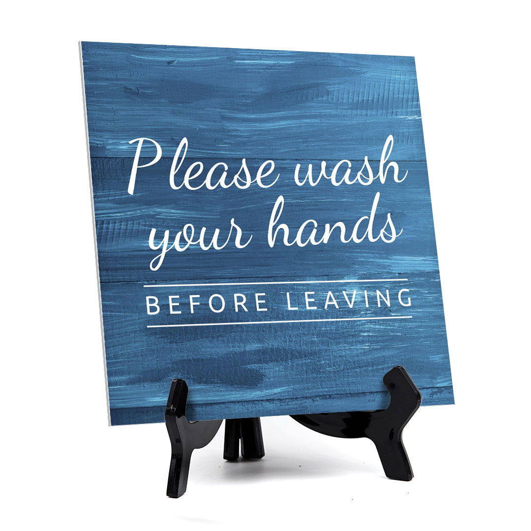 Signs ByLITA Please Wash Your Hands, Before Leaving, Wood Color, Square Table Sign (5" x 5”)