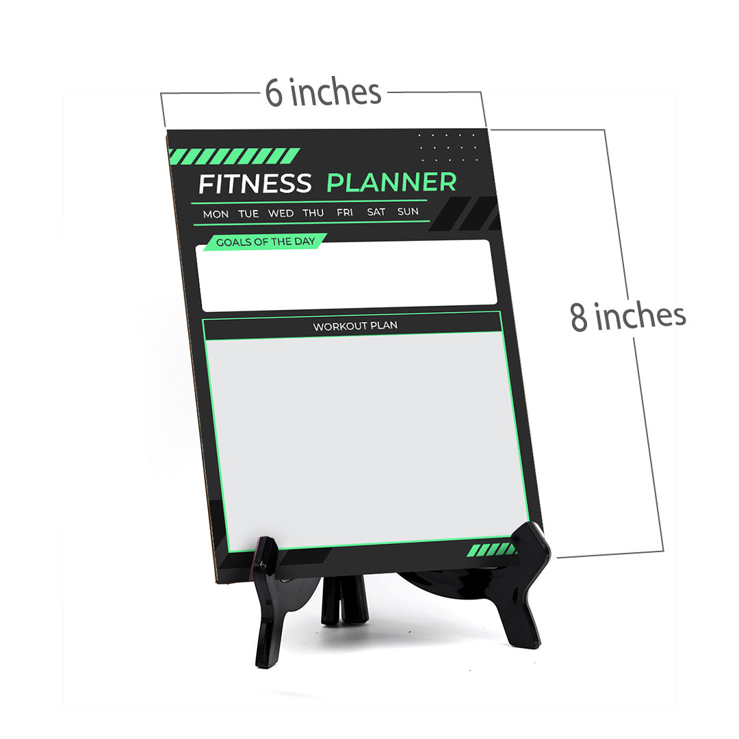 Fitness Planner Dry Wipe Table Sign with Acrylic Stand (6x8“) Office And Home Reminders | Personal Schedule | No Pen Included