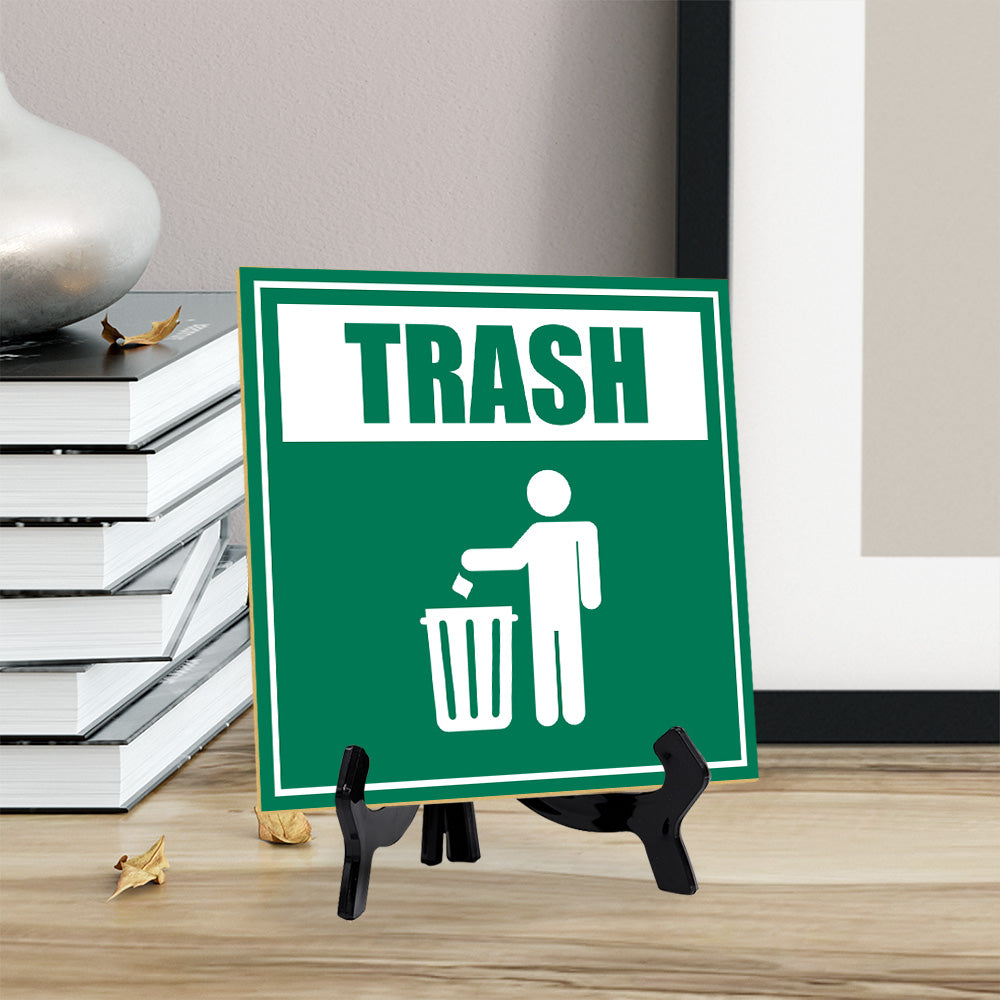 Trash 5"x 5" Square Table Sign With Acrylic Easel | Home & Office Decor