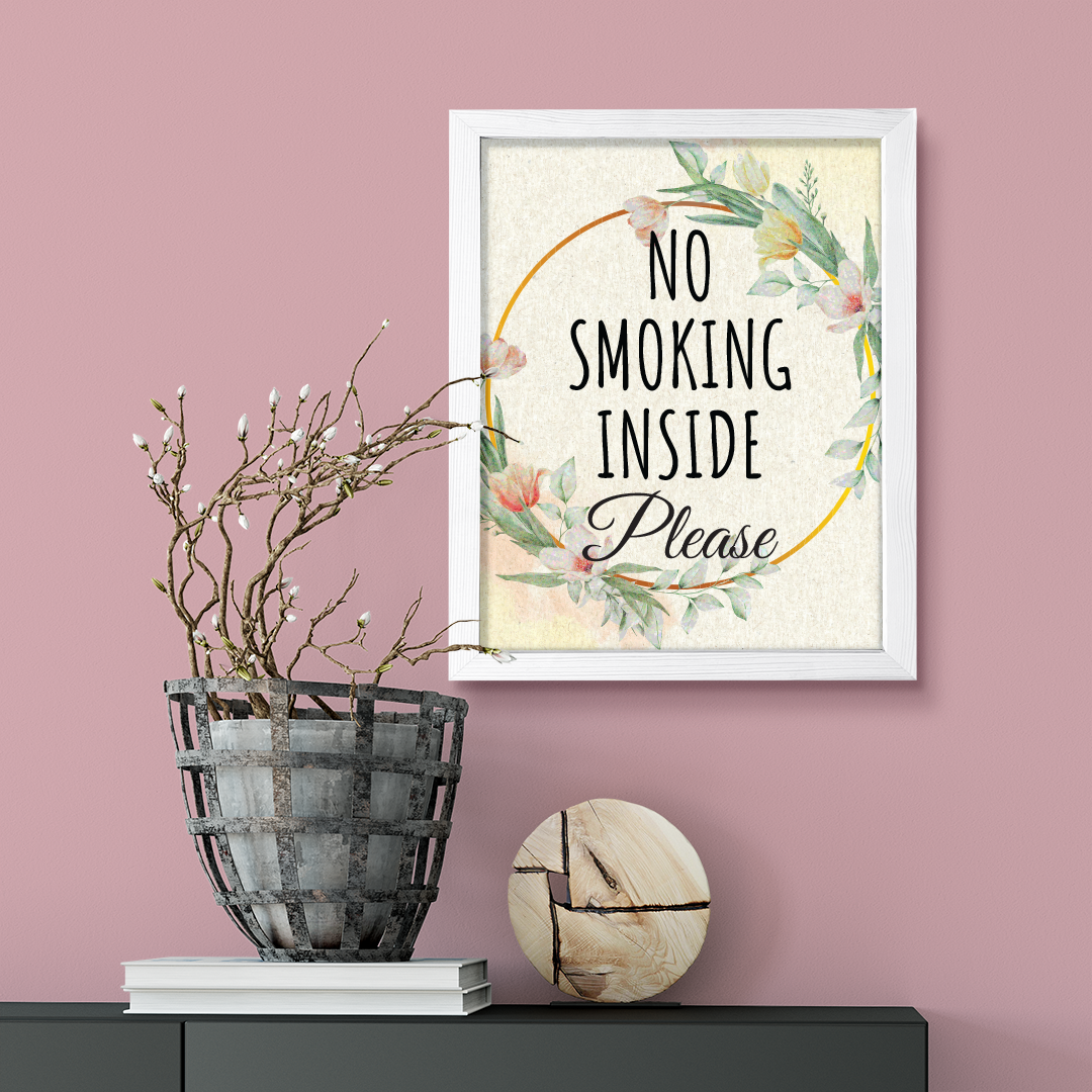 Signs ByLITA No Smoking Inside Please, Floral FRAMED Print Short Term Rentals Guest Signage Hospitality Wall Art