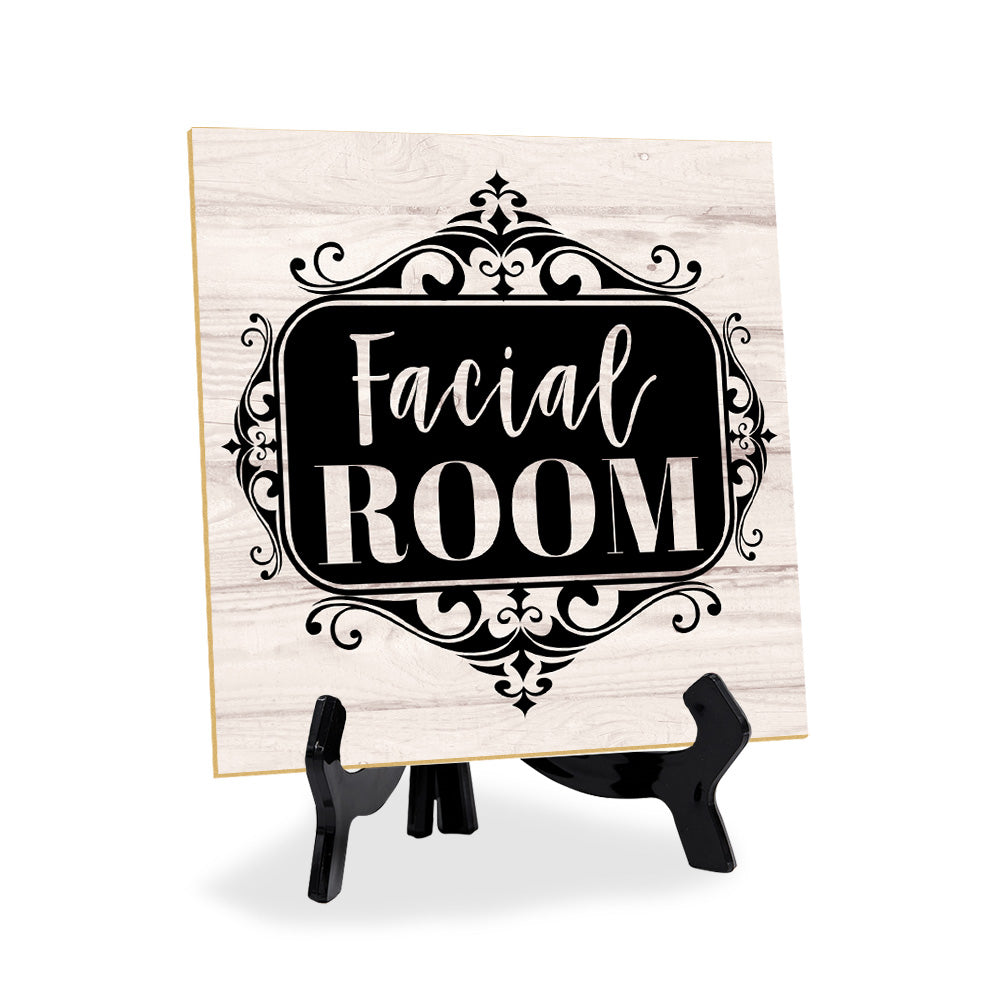 Facial Room 5"x 5" Square Table Sign With Acrylic Easel | Home & Office Decor
