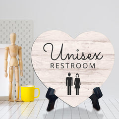 Signs ByLITA Heart Unisex Restroom, Wood Color, Table Sign (6"x5")