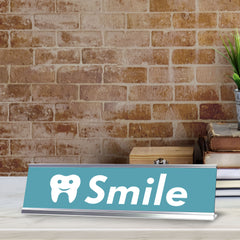 Signs ByLITA Smile Dental Office Decor Silver Frame, Desk Sign (2x8“)