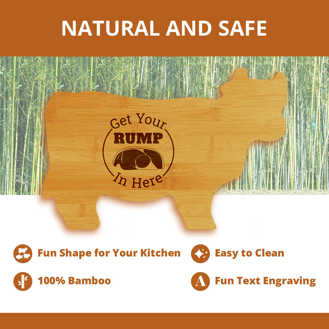 Get Your Rump In Here! 14.75 x 9.75" Cow Shape Cutting Board | Funny Kitchen Chopping Board