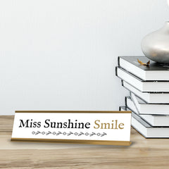 Miss Sunshine Smile Gold Frame Desk Sign (2x8") | Appreciation Idea For Her | Girlfriend| Workspace Decoration