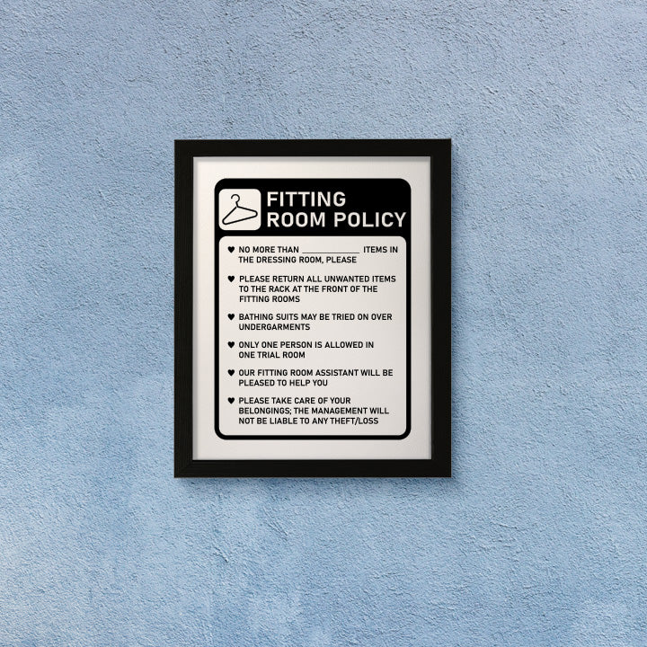 Designs ByLITA Fitting Room Policy, Wall Print Art | Retail Store Decoration (Unframed or Framed)