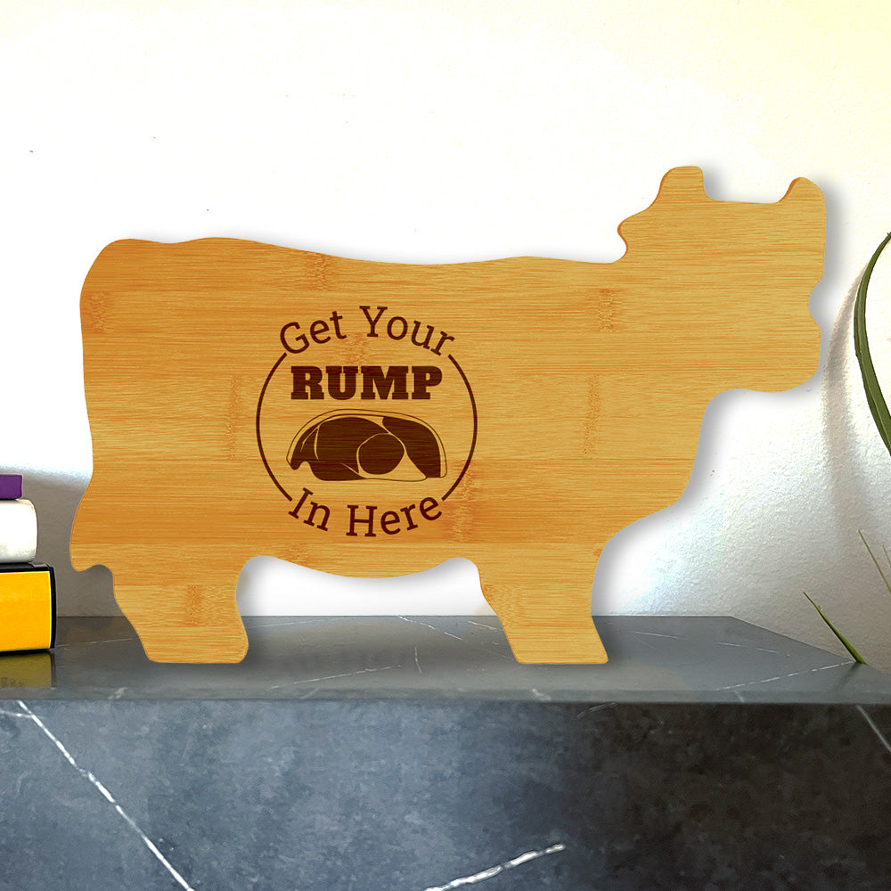 Get Your Rump In Here! 14.75 x 9.75" Cow Shape Cutting Board | Funny Kitchen Chopping Board