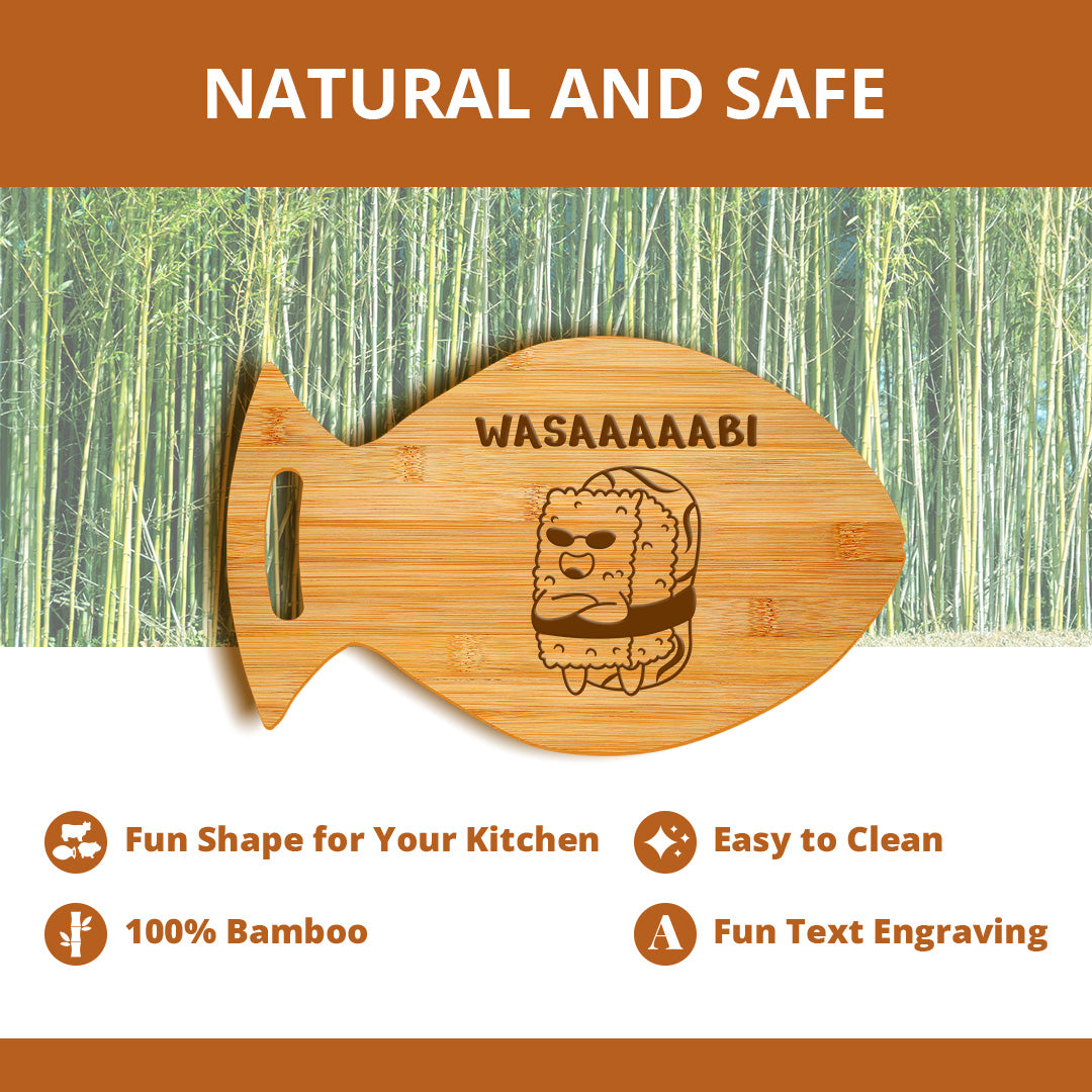 Wasaaaaabi 14 x 8.5" Fish Shape Cutting Board | Decorative Kitchen Accessory For Sushi Lovers