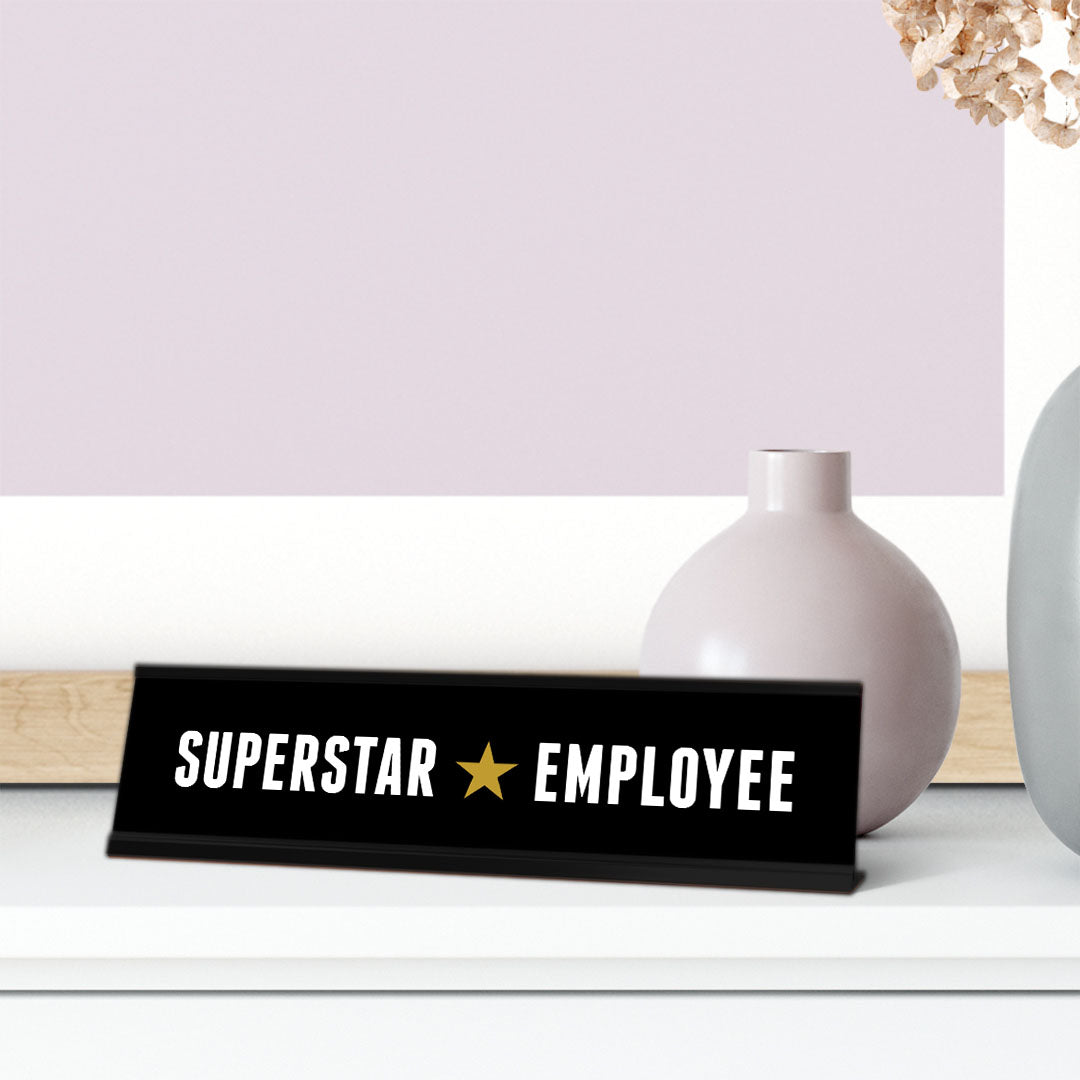 Superstar Employee, Star Black Frame, Desk Sign 2x8"
