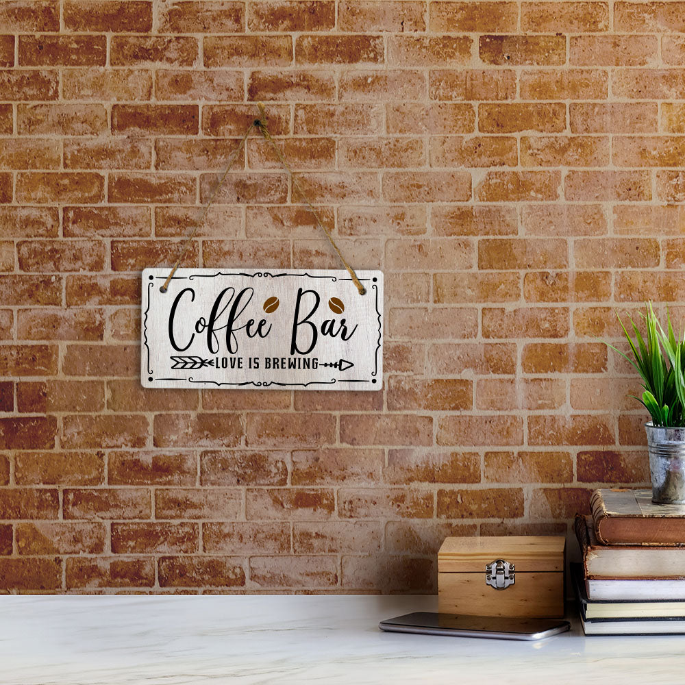 Coffee Bar Love Is Brewing 5x10 Hanging Plus Wall or Door Sign | Home Decor