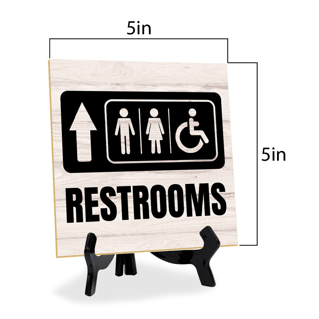 Restrooms Up Arrow 5"x 5" Square Table Sign With Acrylic Easel | Home & Office Decor