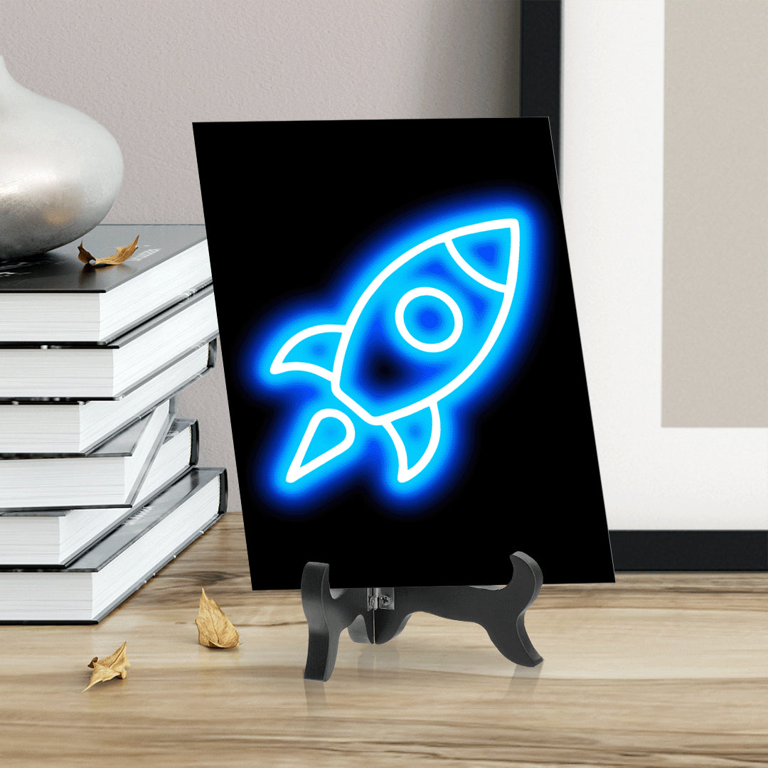 Rocket Neon Graphic Style Table Sign with Acrylic Stand (6x8“) | Live Streamer Gaming Themed Decoration
