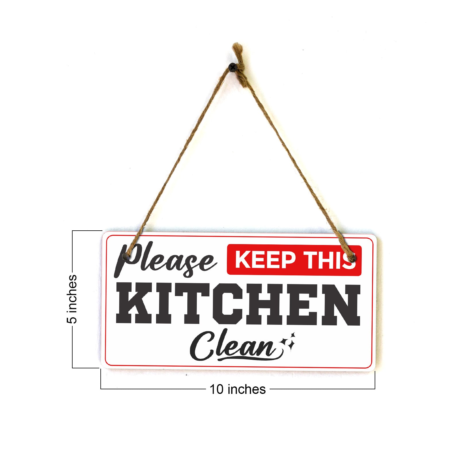 Please Keep Kitchen Clean 5x10 Hanging Plus Wall or Door Sign | Rustic Twine | Office and Shared Living Signage