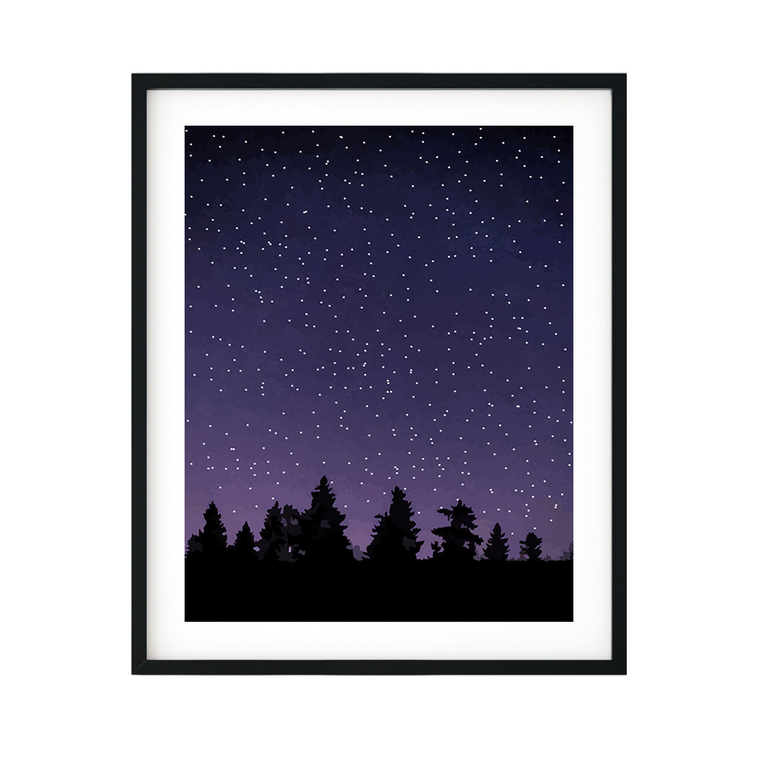 Designs ByLITA Forest Stars Night Sky, Wall Print Art | Beautiful Flowers | Stylish Modern Decoration For The Home and Office