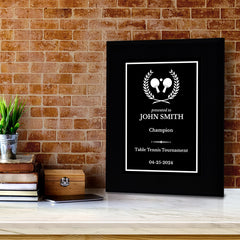 Table Tennis Customizable Black Frame Wooden Award Plaque | Easel Mount Option | Achievement and Recognition Personalizable Plaques | Sports Award
