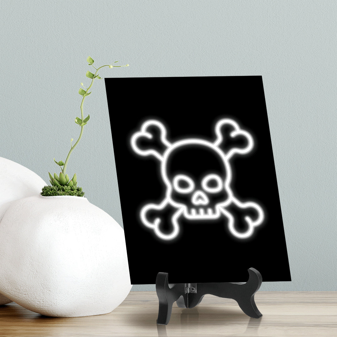 Skull Neon Graphic Style Table Sign with Acrylic Stand (6x8“) | Live Streamer Gaming Themed Decoration