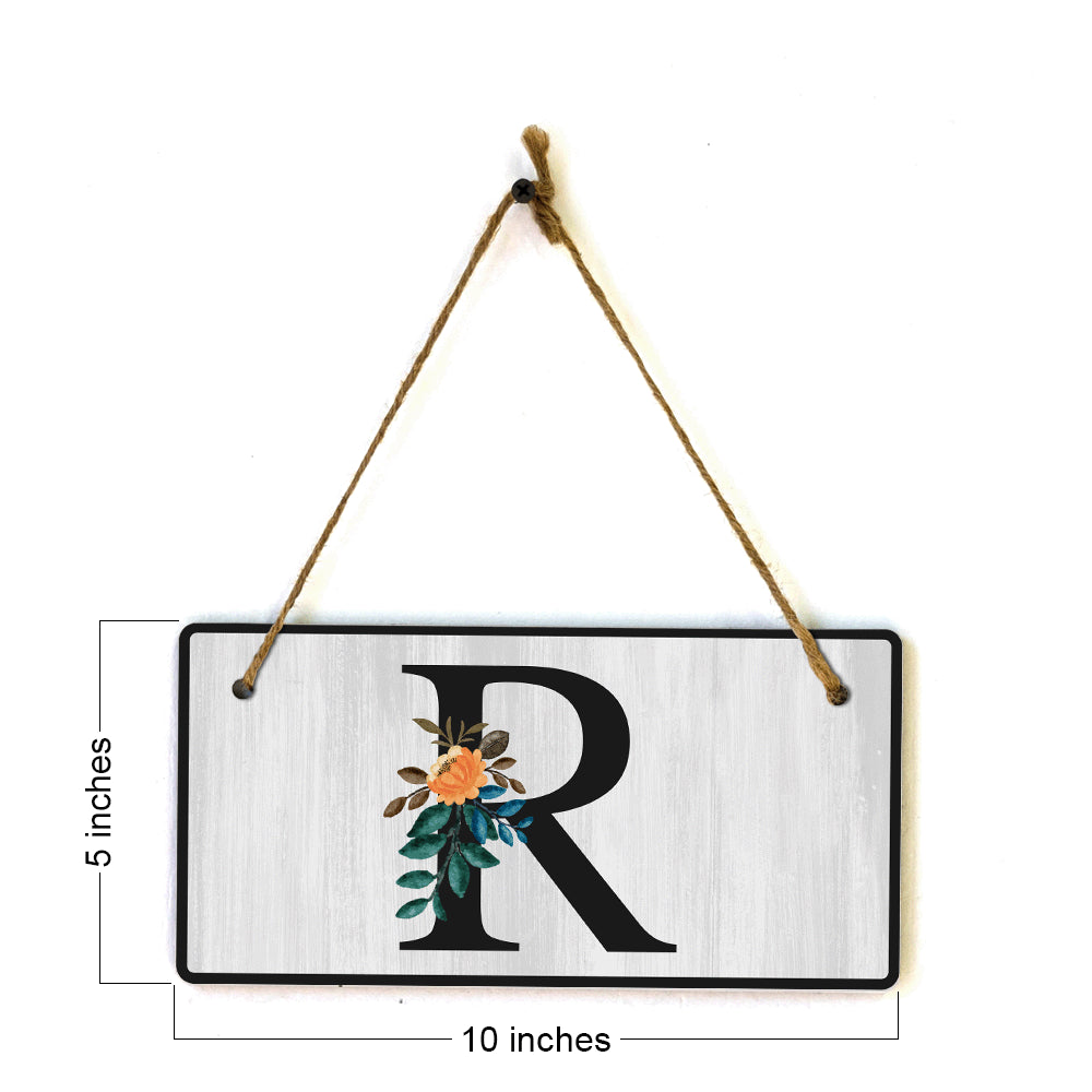 R Flower Decor 5x10 Hanging Wall or Door Sign | Alphabet Letter Room Decoration