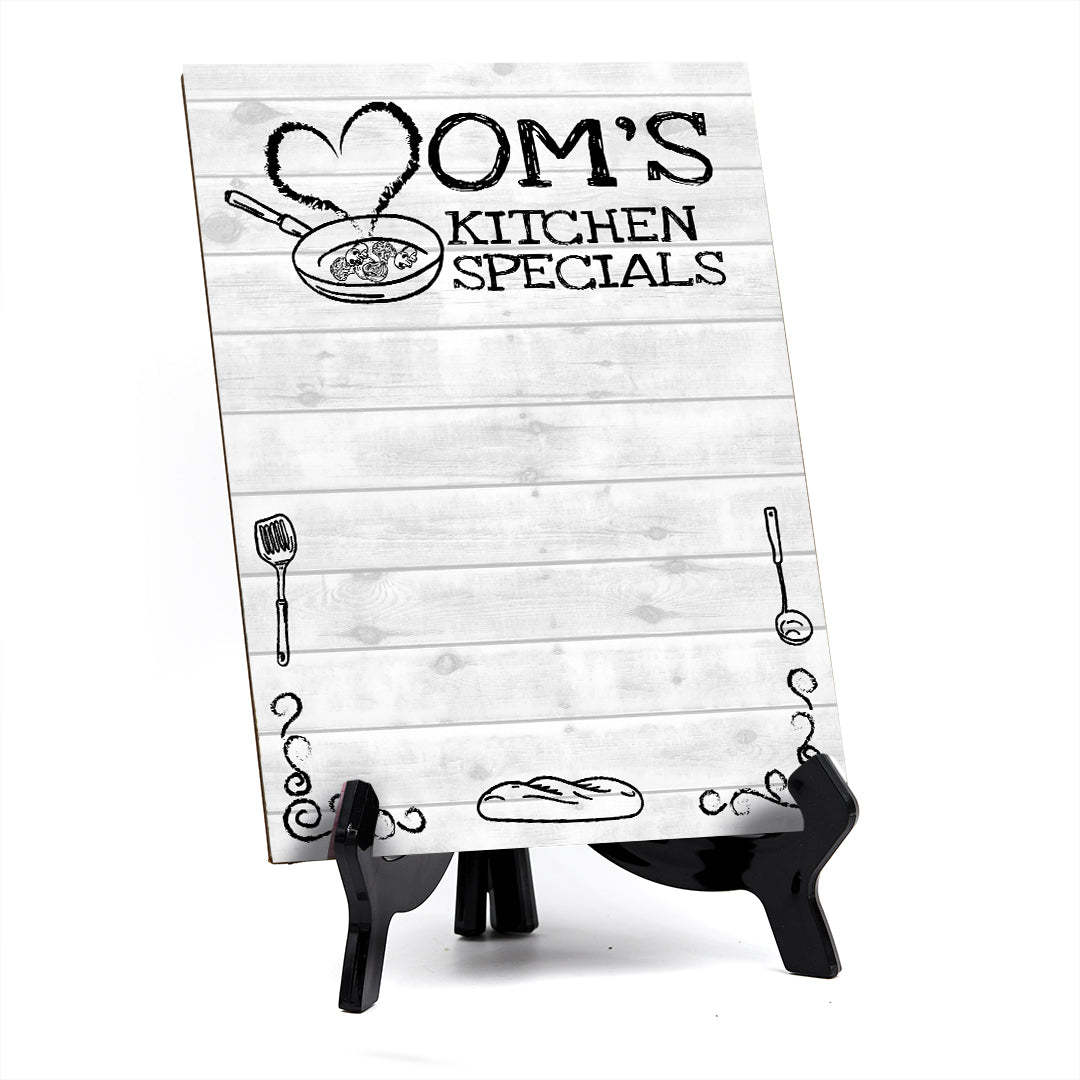 Mom's Kitchen Specials Wipe Dry Table Sign (6x8") Office And Home Reminders | Personal Schedule | No Pen Included