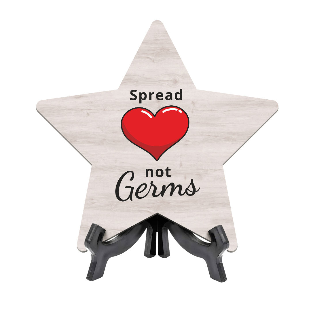 Signs ByLITA Spread Love Not Germs, Wood Color Star Table Sign (6"x5")