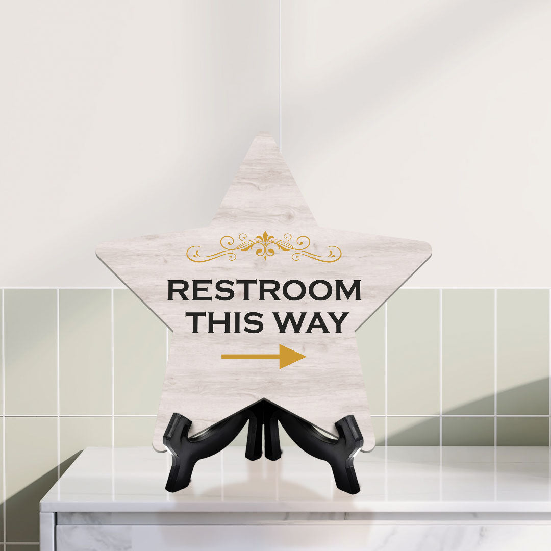 Sign ByLITA Restroom This Way, Wood Color, Star Table Sign (6"x5")