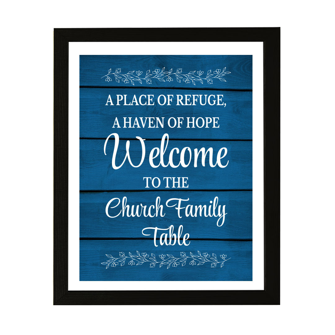 Designs ByLITA A Place Of Refuge, A Haven Of Hope Welcome To The Church Family Table, Framed Wall Art Print | Religious Church & Home Decor