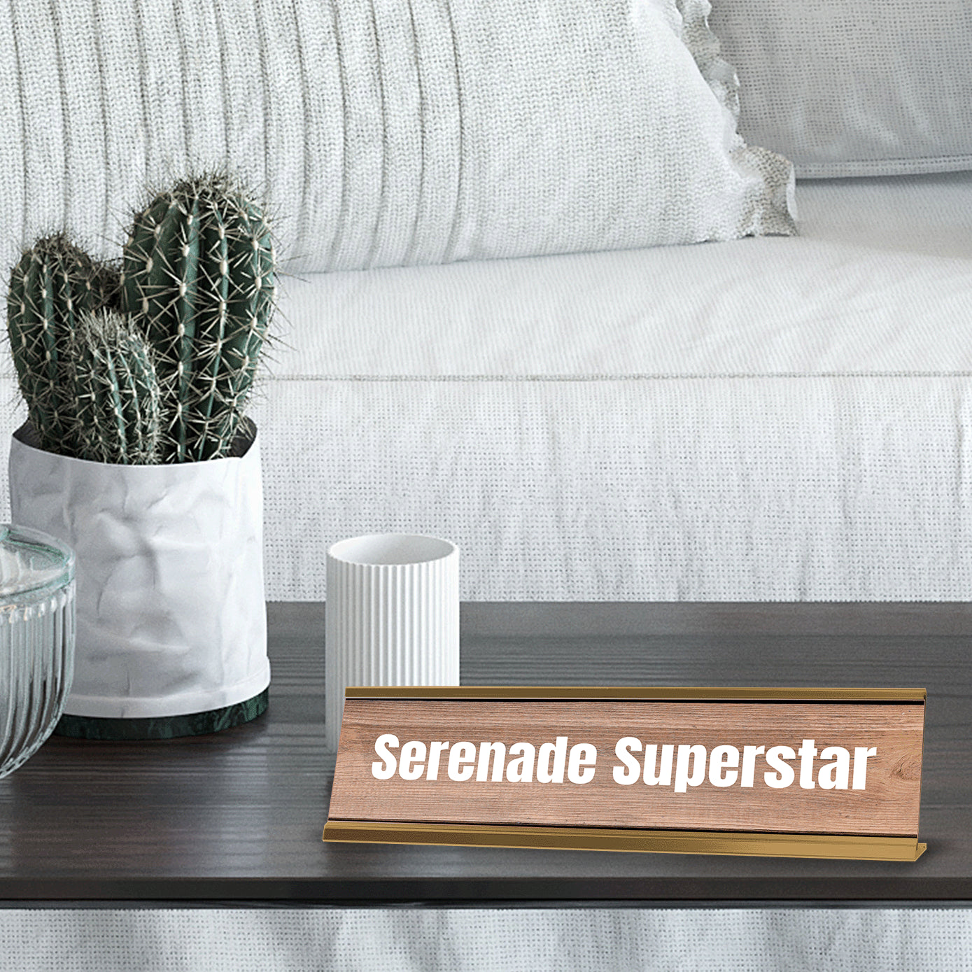 Serenade Superstar Gold Frame Desk Sign (2x8") | Novelty Workplace and Home Office Decoration For Him