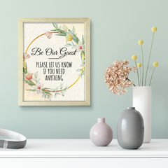 Signs ByLITA Be Our Guest - Please Let Us Know If You Need Anything, Floral FRAMED Print Short Term Rentals Guest Signage Hospitality Wall Art