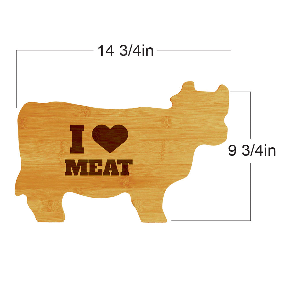 I (Heart Icon) Meat 14.75 x 9.75" Cow Shape Cutting Board | Funny Kitchen Chopping Board