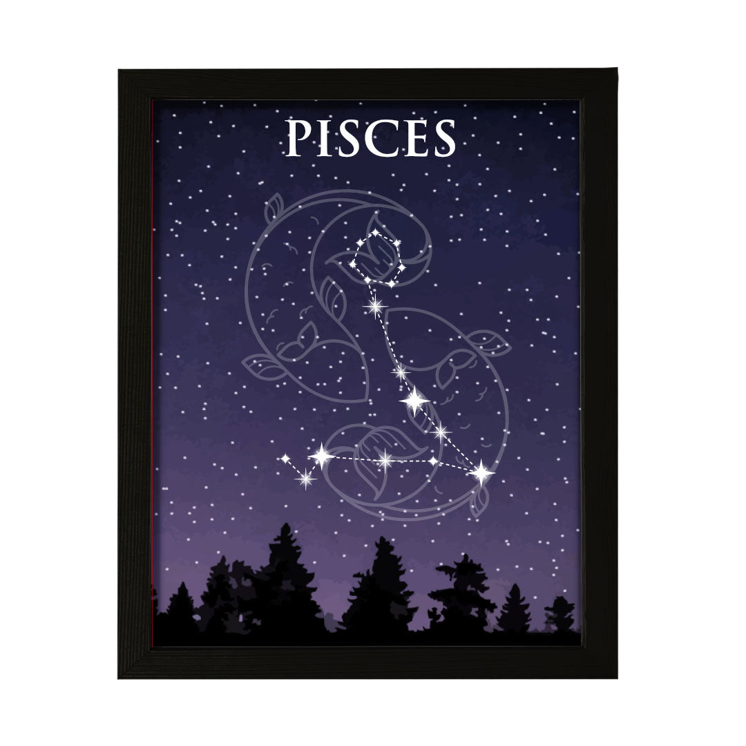 Designs ByLITA Pisces Zodiac Sign Night Sky, Wall Print Art | Home and Office Decor | Astrology Star Sign Bedroom Decoration | Perfect Gift