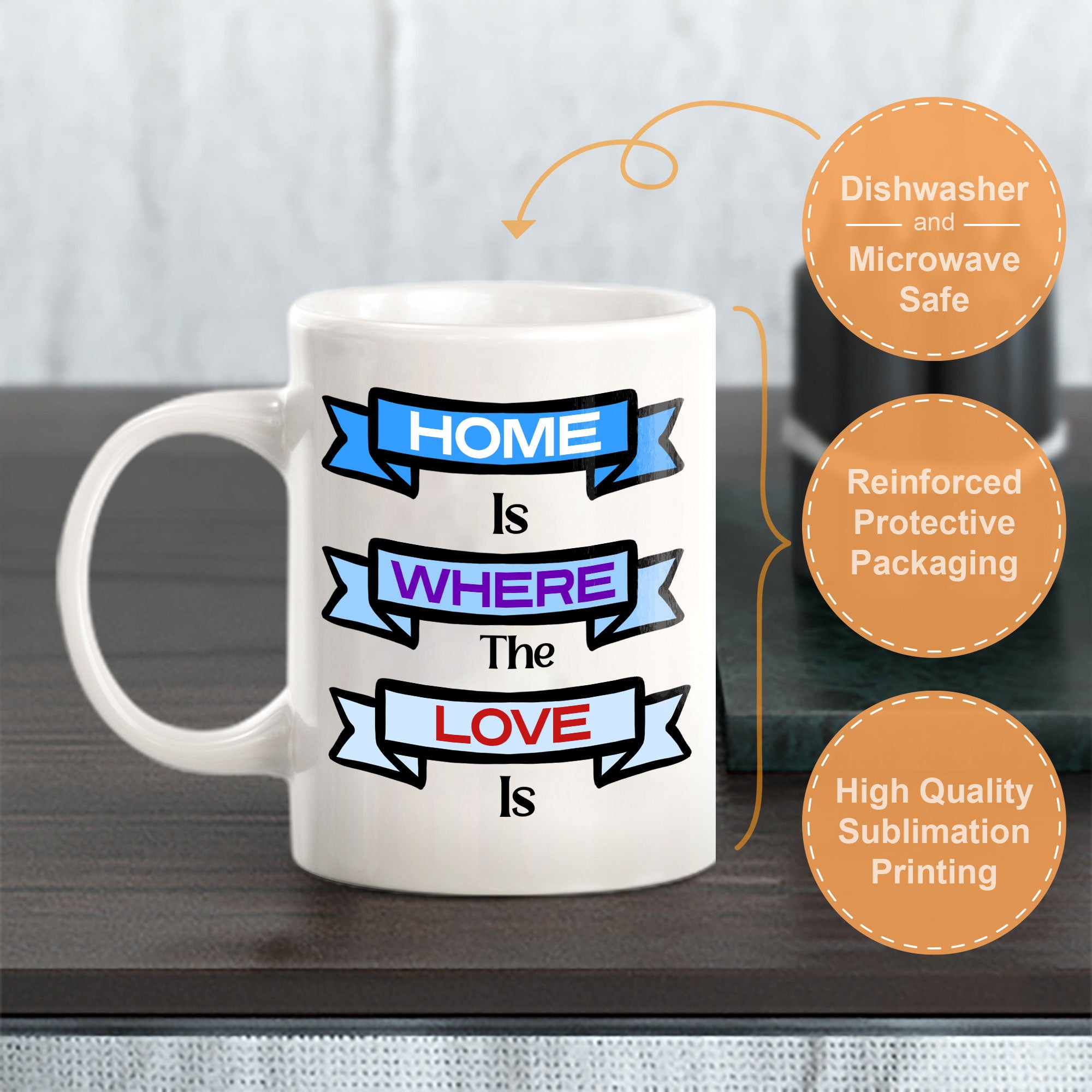 Home Is Where The Love Is 11oz Plastic or Ceramic Coffee Mug | Home & Family Cups