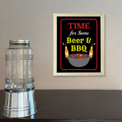Designs ByLITA Time For Some Beer & BBQ, Framed Wall Art Print | Funny Home Decor