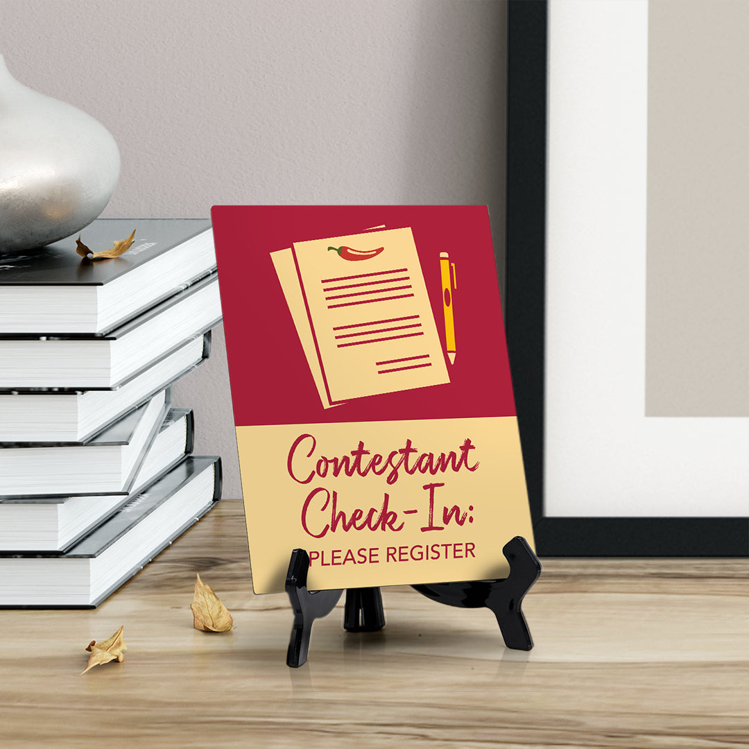 Signs ByLITA Contestant Check-In: Please Register Here Table Sign with Acrylic Stand (6x8“)
