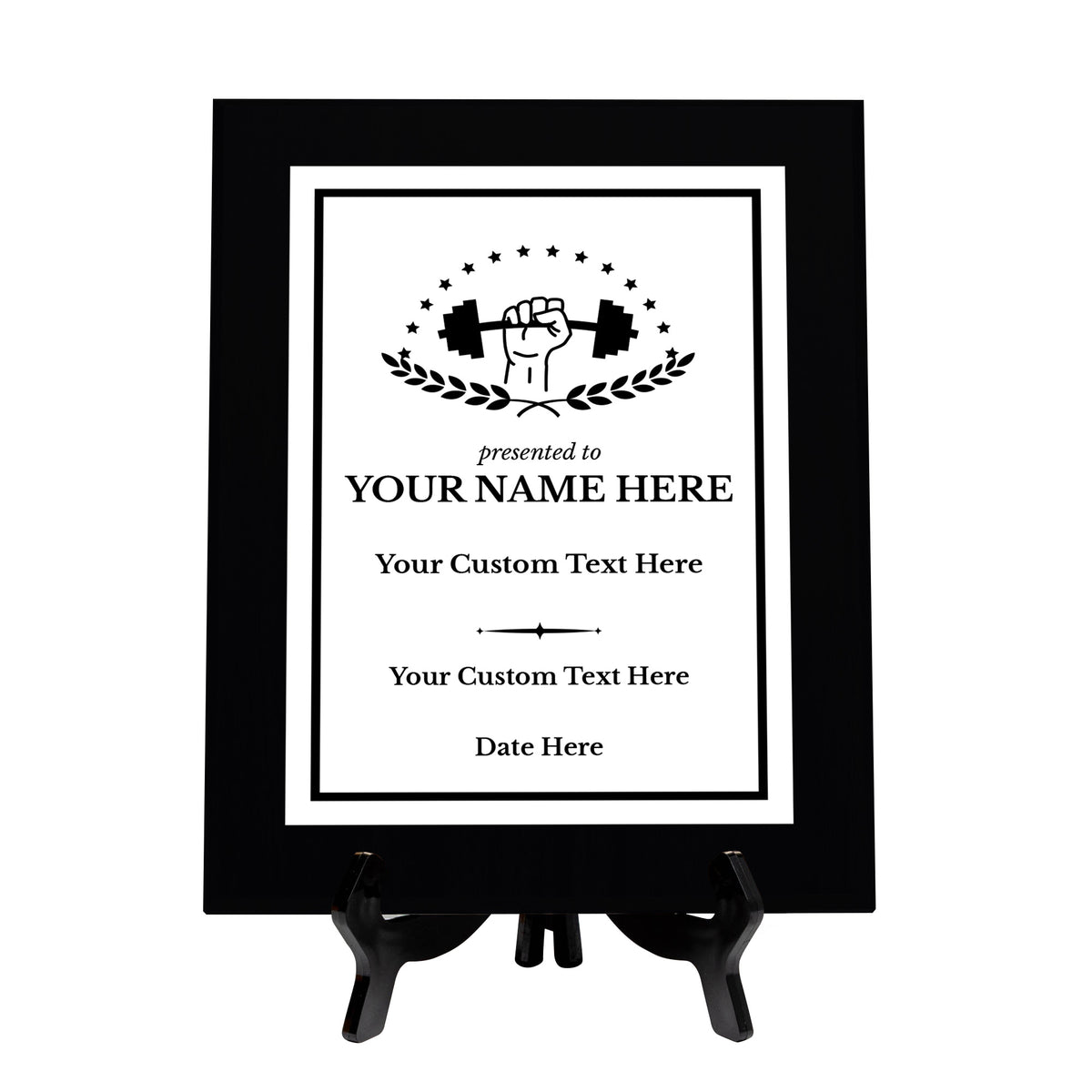 Powerlifting Customizable Black Frame Wooden Award Plaque | Easel Mount Option | Achievement and Recognition Personalizable Plaques