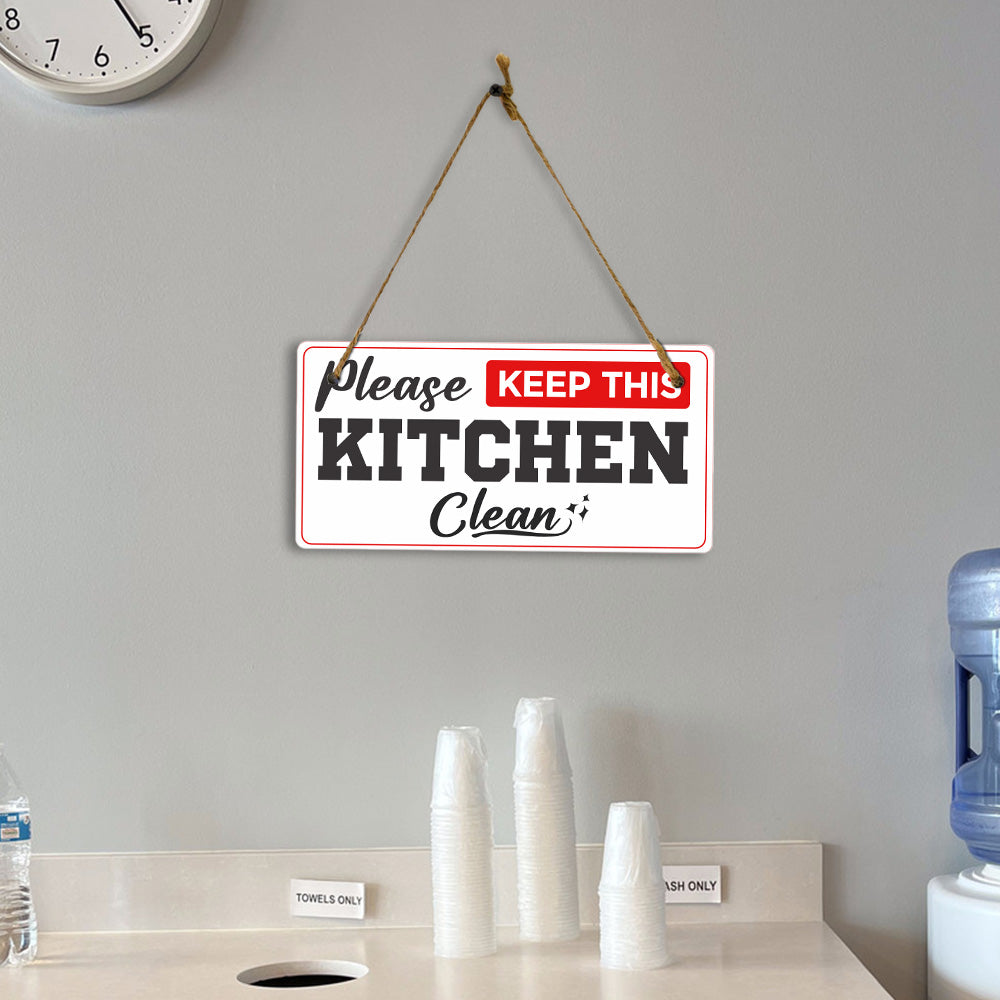 Please Keep Kitchen Clean 5x10 Hanging Plus Wall or Door Sign | Rustic Twine | Office and Shared Living Signage