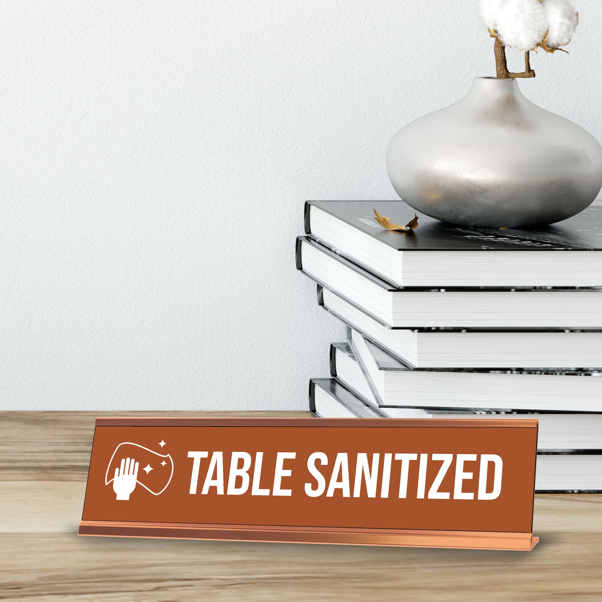 Table Sanitized, Gold Black Frame, Desk Sign (2x8")