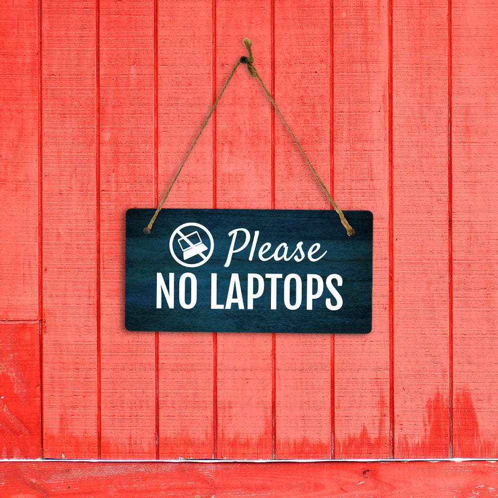 Please No Laptops 5x10 Hanging Plus Wall or Door Sign | Cafe Etiquette Signage