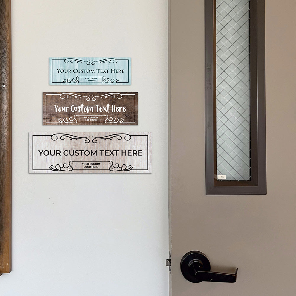 Signs ByLITA Basic Plus Wood Color Custom Vintage Wreath | Option to Add Your Logo | Personalizable Wall or Door Sign