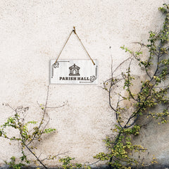 Parish Hall 5x10 Hanging Plus Wall or Door Sign | Religious Rustic Wood Sign