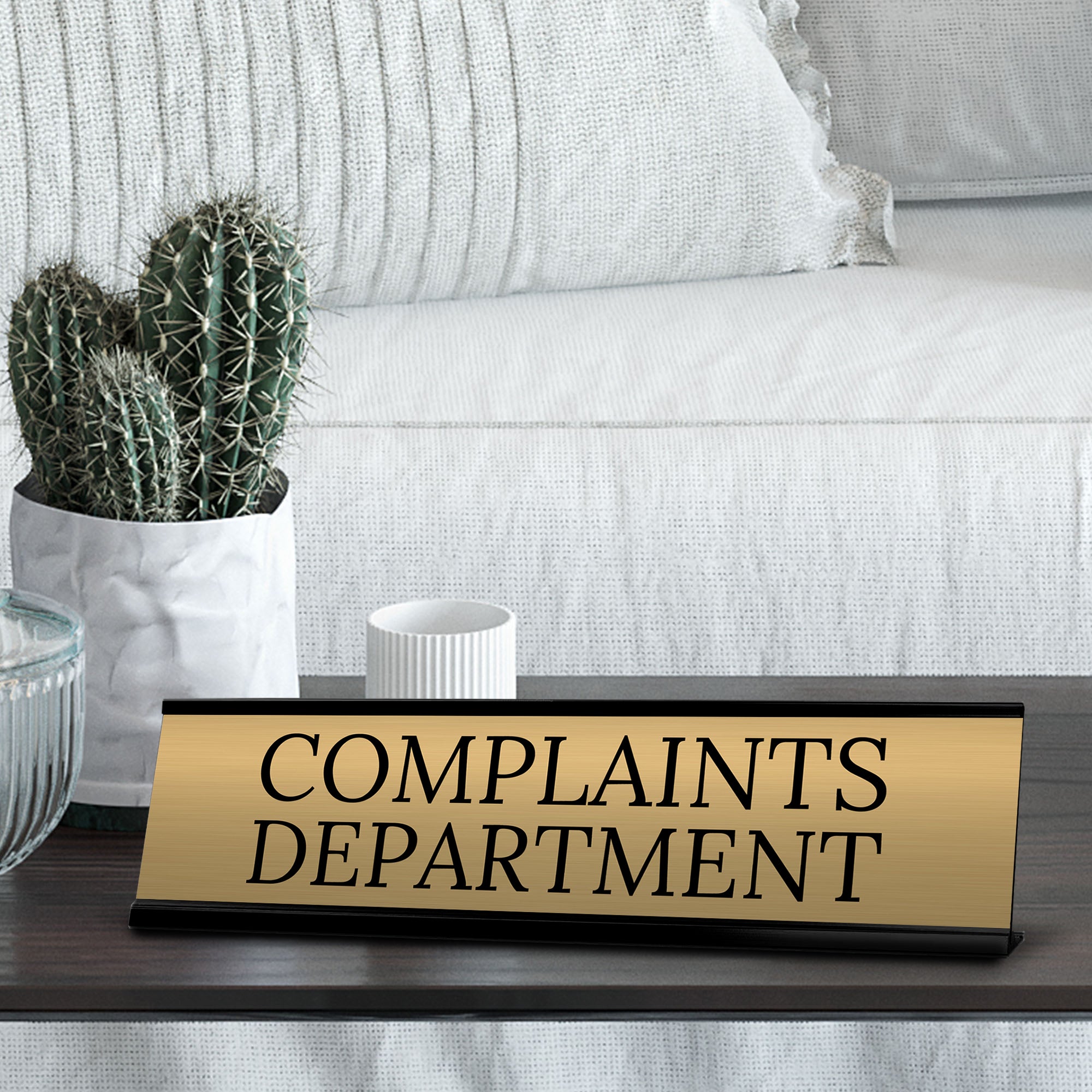 Signs ByLITA Complaints Department Office Decoration Gift Black Frame Desk Sign (2x8")