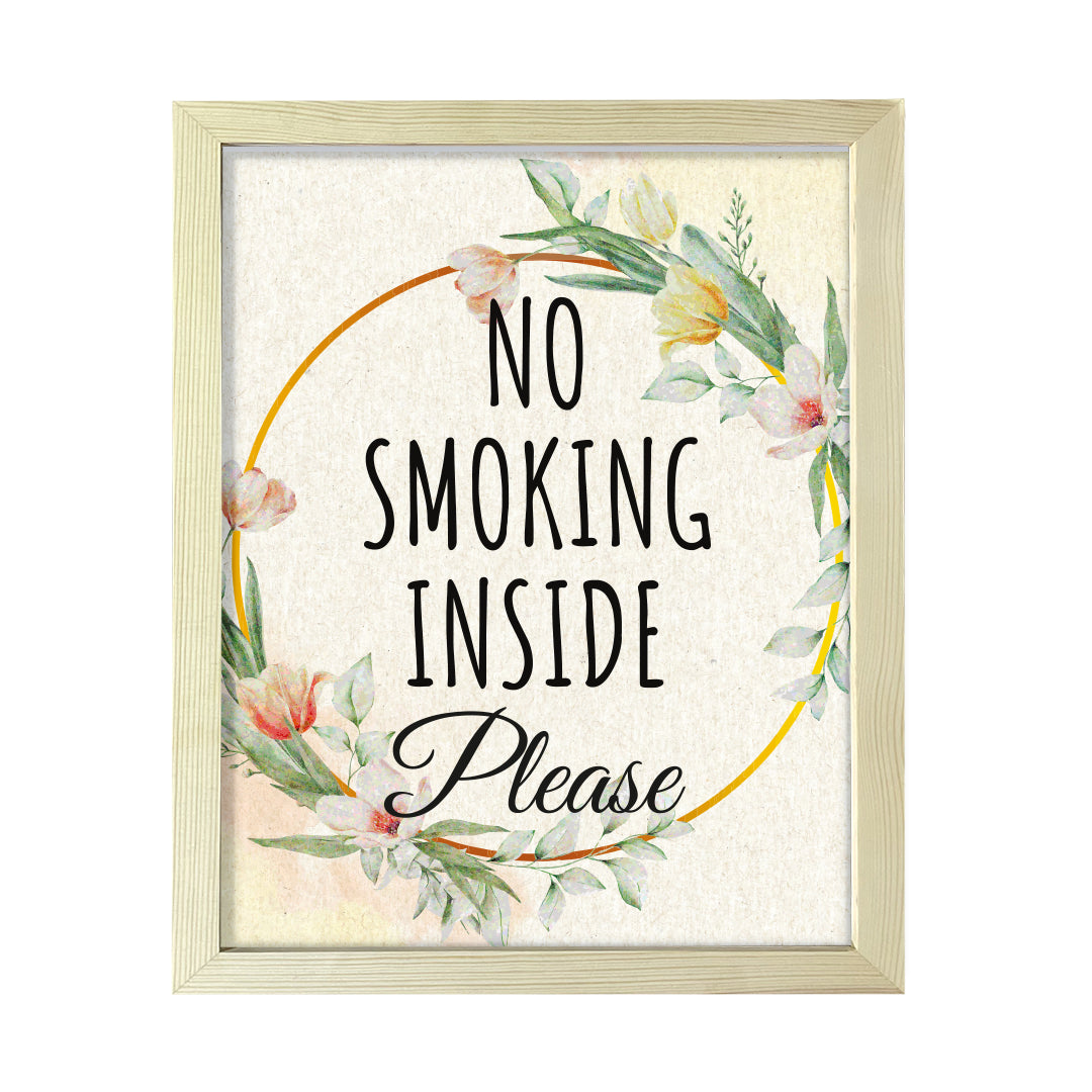 Signs ByLITA No Smoking Inside Please, Floral FRAMED Print Short Term Rentals Guest Signage Hospitality Wall Art