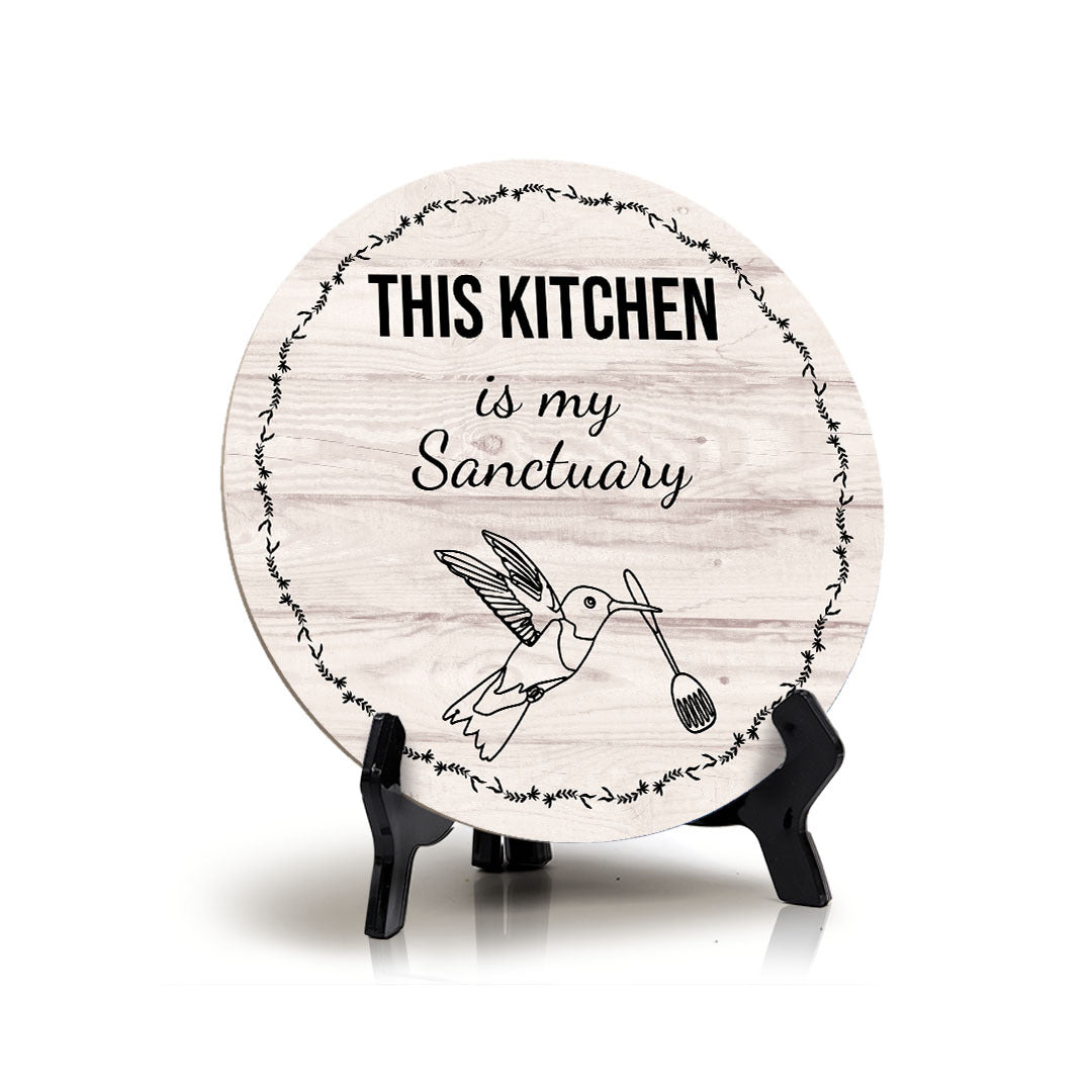 Round This Kitchen Is My Sanctuary Wood Color, Circle Table Sign (5x5")