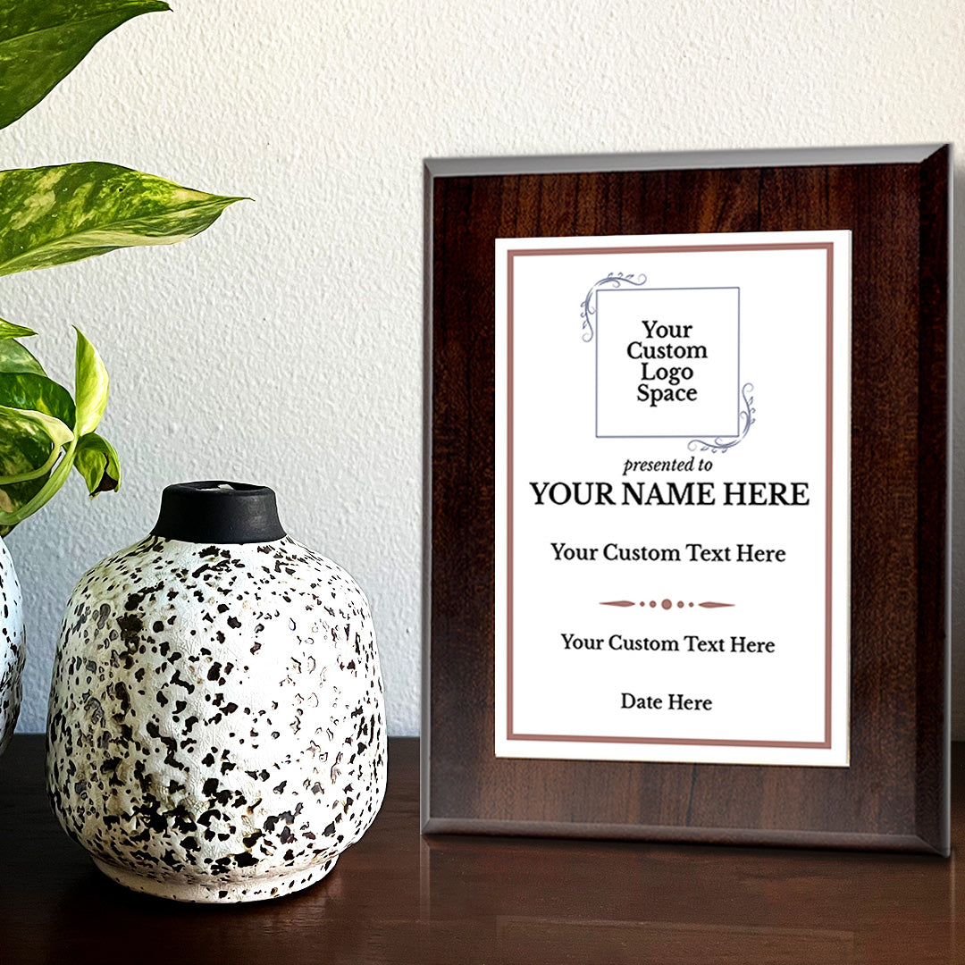 Custom Insert Your Logo (Square) Wreath Award Wooden Plaque | Recognition of Achievement and Service Personalizable Plaques