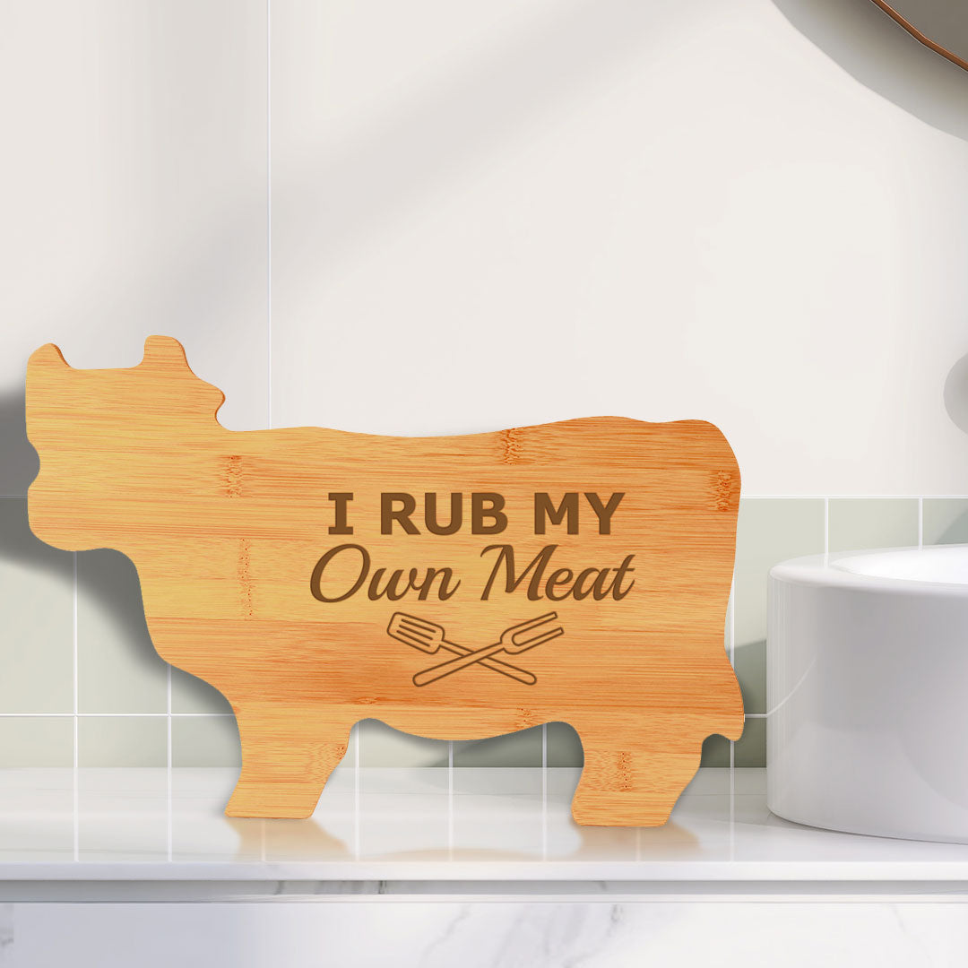 Designs ByLITA I Rub My Own Meat 14.75 x 9.75" Cow Shape Cutting Board | Funny Kitchen Chopping Board