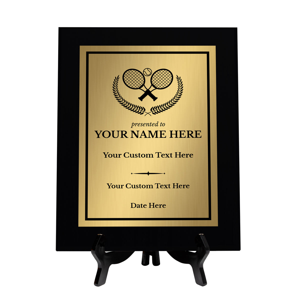 Tennis Customizable Black Frame Wooden Award Plaque | Easel Mount Option | Achievement and Recognition Personalizable Plaques
