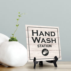 Signs ByLITA Hand Wash Station, Wood Color, Square Table Sign (5" x 5”)
