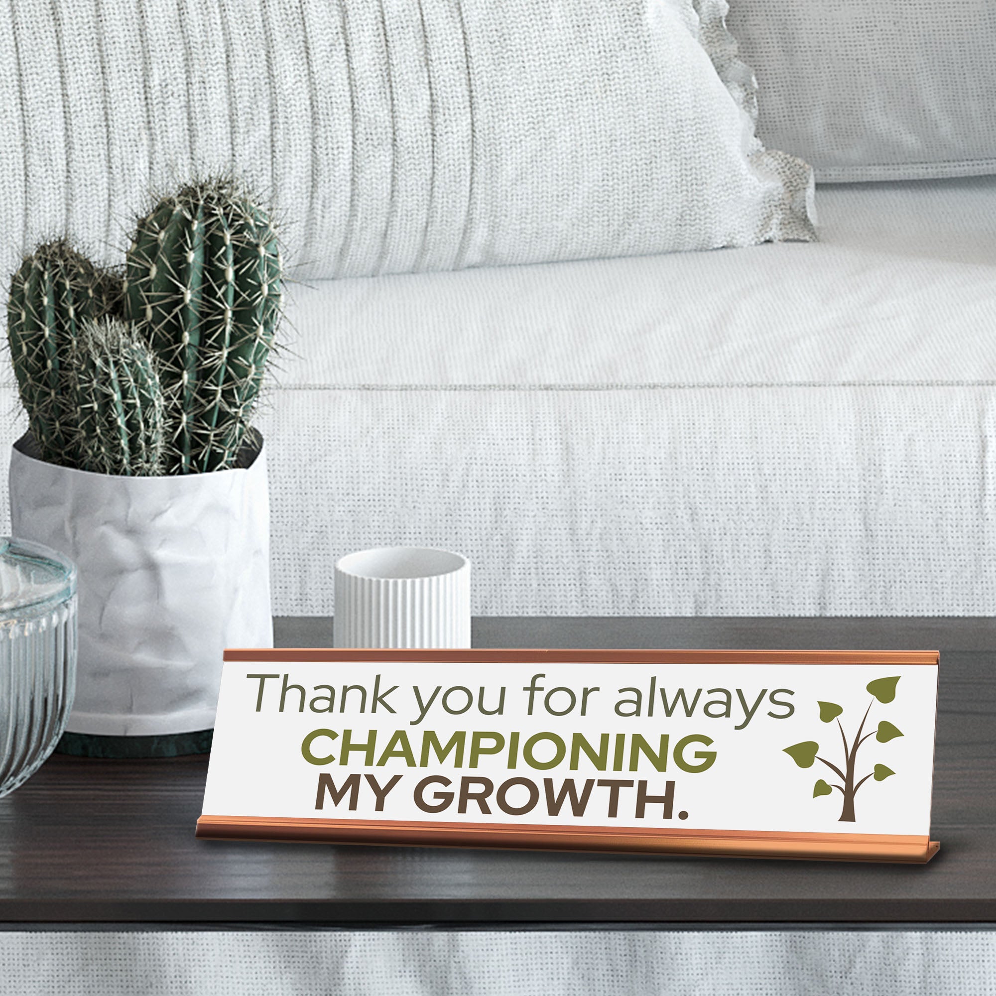 Signs ByLITA Thank You For Always Championing My Growth Gold Frame Desk Sign (2x8?)